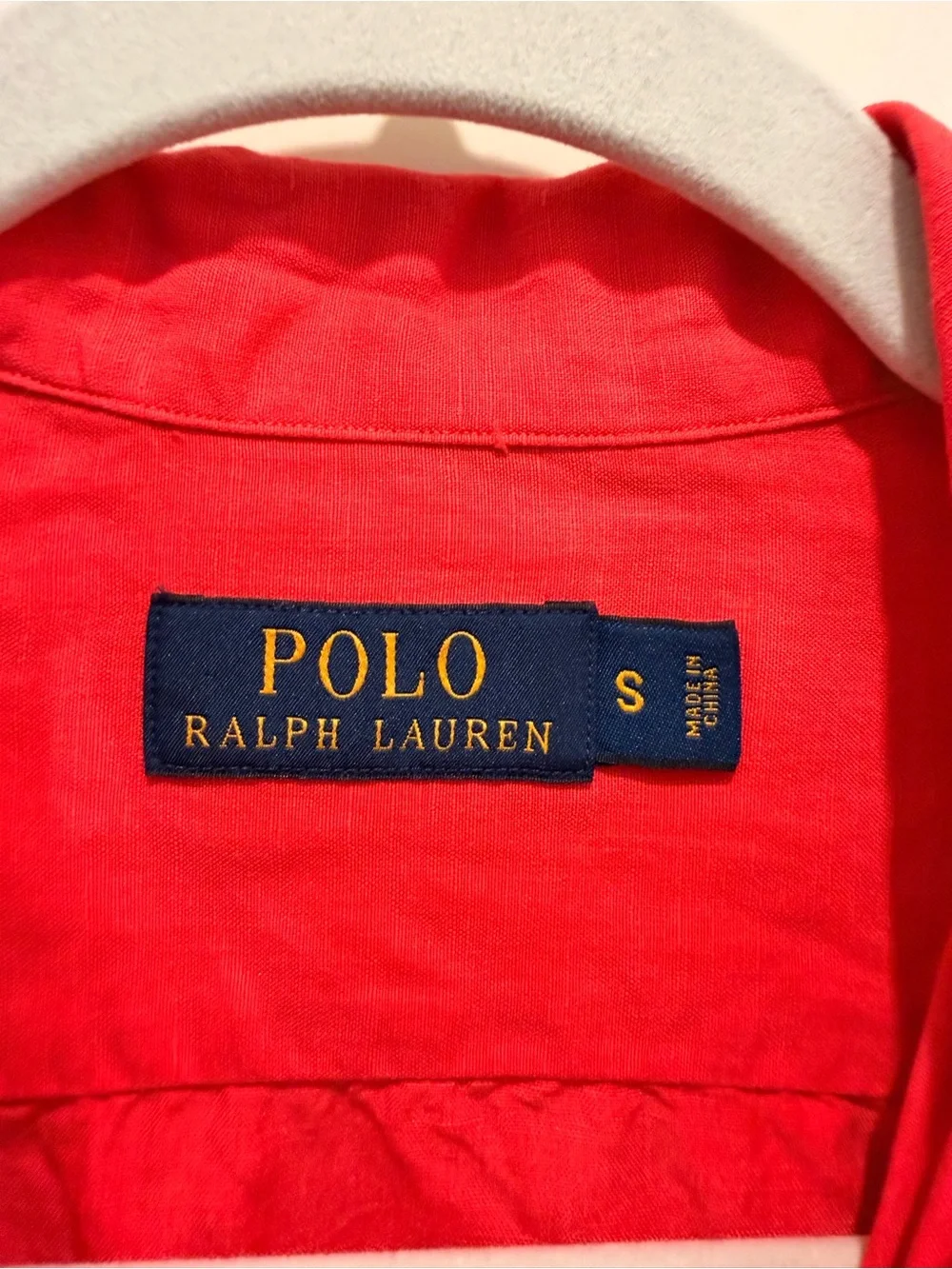 Men's red Polo Ralph Lauren shirt made from a blend of linen and silk Size S
